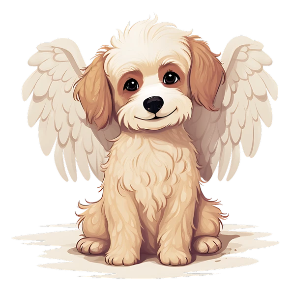 Oturan Kanatlı Krem Rengi Köpek Yavrusu Duvar Stickerı - Resim 2