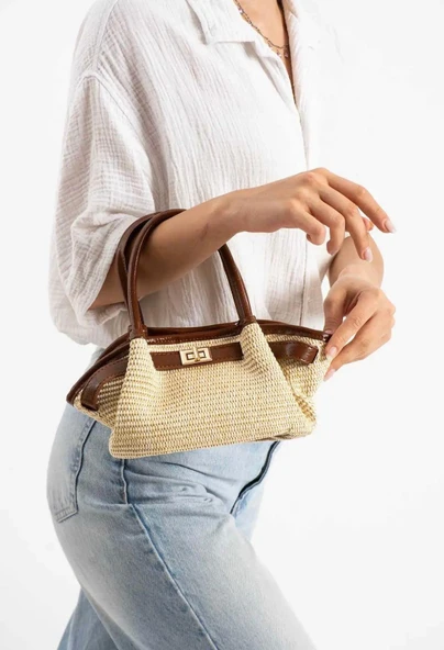 Lisbond Elegance Lucy Model Hasır Taba Kadın El Ve Omuz Çantası