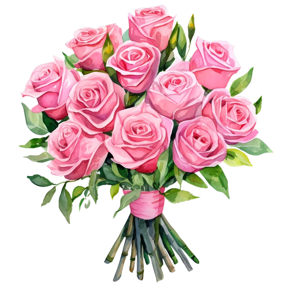 Büyük Pembe Gül Buketi Duvar Sticker'ı - Resim 2