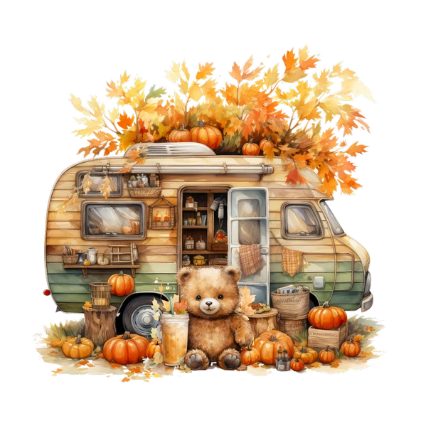 Şirin Ayıcık ve Sonbahar Karavanı Duvar Stickerı - Resim 2