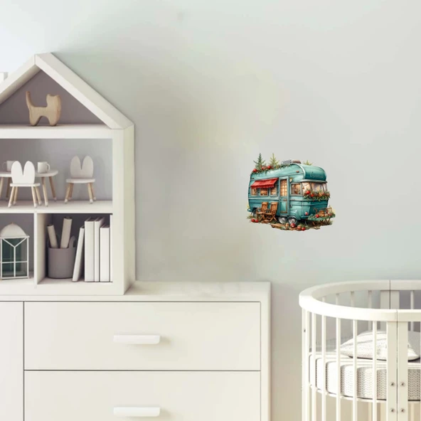 Kamp Ateşli Çam Ağaçlı Karavan Stickerı