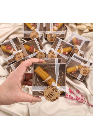 Her Anınıza Özel Işık: 10 Adet Doğal Bal Mumu - Nikah, Düğün, Nişan, Doğum Günü Ve Kına Hediyeliği - 3