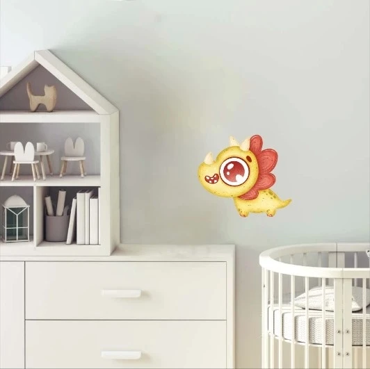 Sarı Boynuzlu Dinazor Duvar Sticker - Resim 2