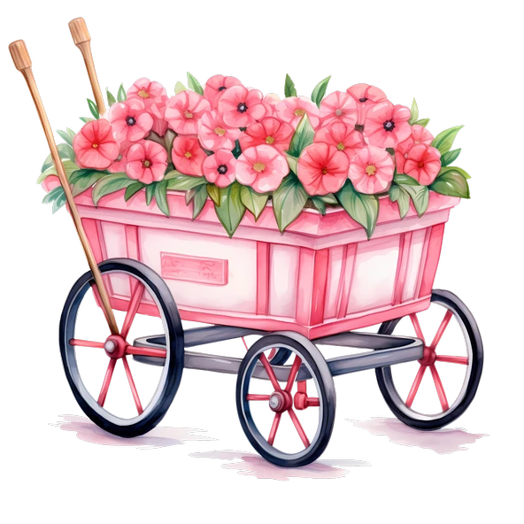 Pembe Çiçekli Ahşap Görünümlü El Arabası - Resim 2