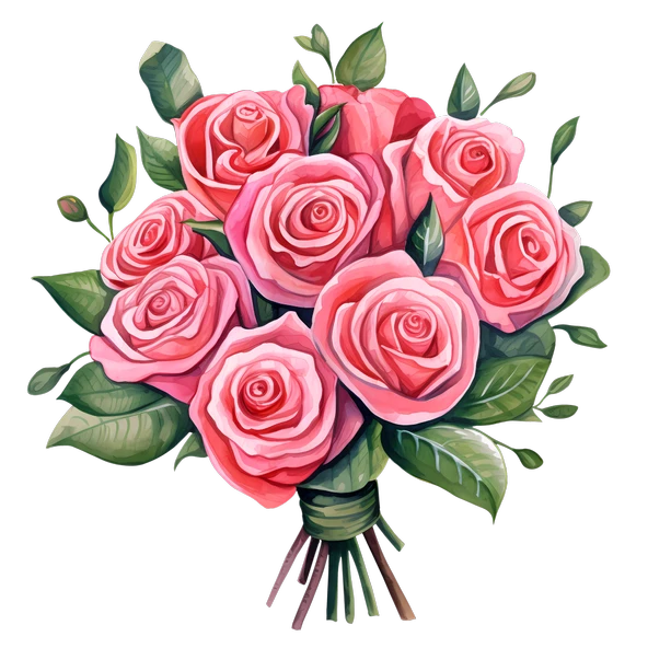 Yapraklı Pembe Gül Buketi Duvar Sticker'ı - Resim 2