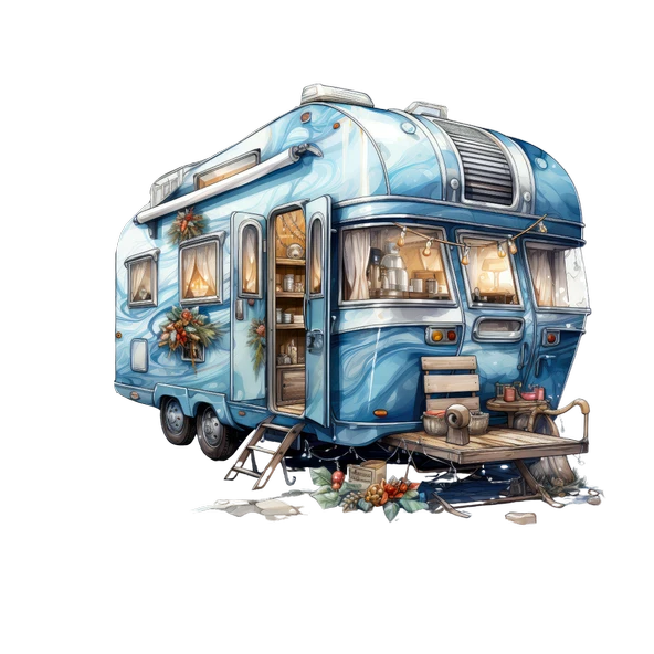 Kış Manzaralı Mavi Karavan Duvar Stickerı - Resim 2