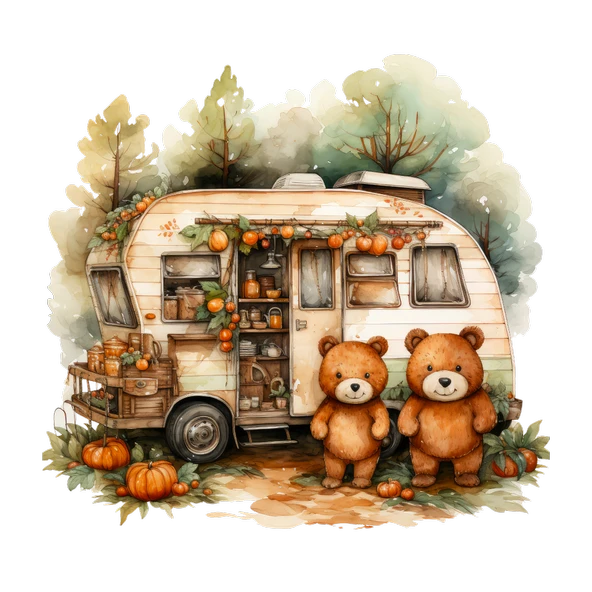 Ayıcıklar ve Sonbahar Karavanı Duvar Stickerı - Resim 2