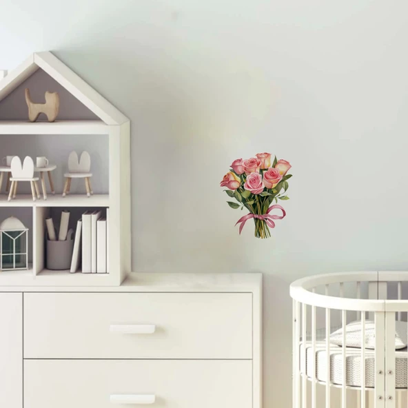 Açık Pembe Gül Buketi Duvar Sticker'ı ürün görseli 1