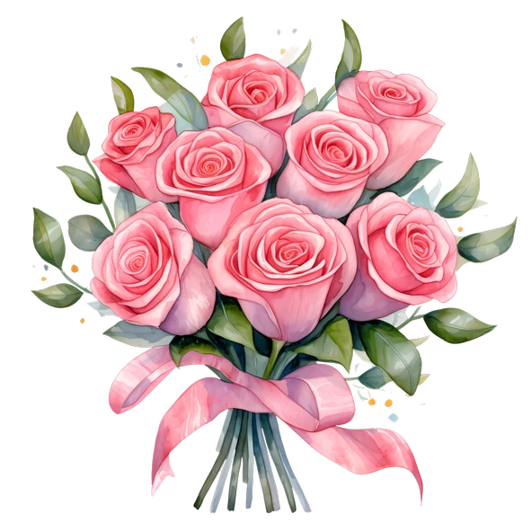 Yapraklı ve Kurdeleli Gül Buketi Duvar Sticker'ı - Resim 2