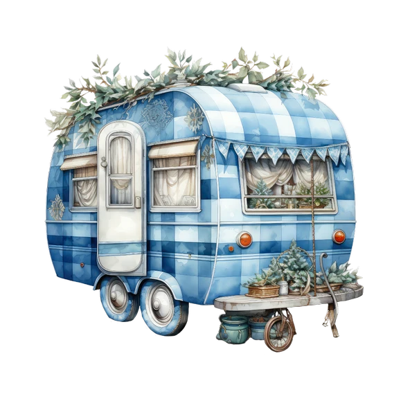 Kareli ve Karlı Karavan Duvar Stickerı - Resim 2