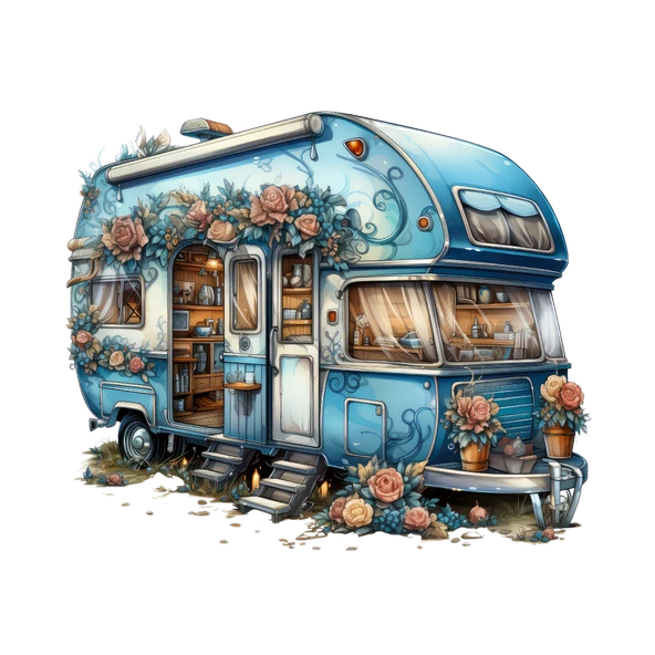 Çiçekli Karavan Duvar Stickerı - Resim 2