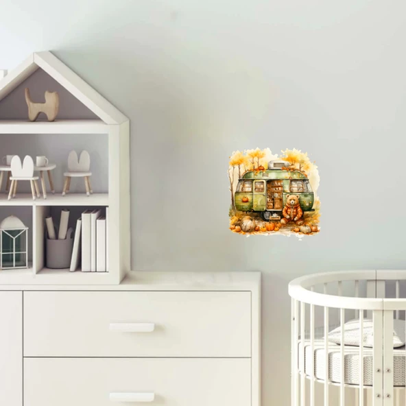 Yeşil Karavan ve Ayıcık Duvar Stickerı ürün görseli 1