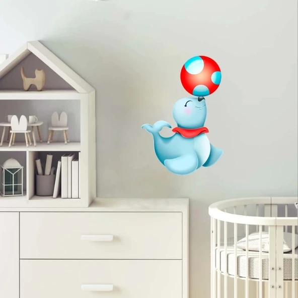 Topla Oynayan Fok Duvar Stikcer - Resim 2