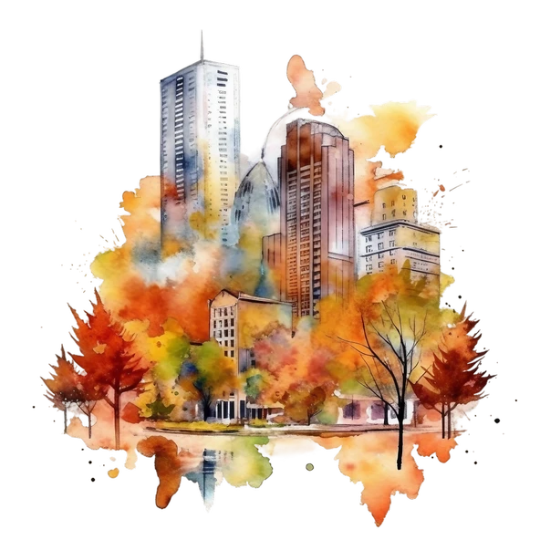 Şehir Manzarası ve Parlak Sonbahar Ağaçları Duvar Stickerı - Resim 2