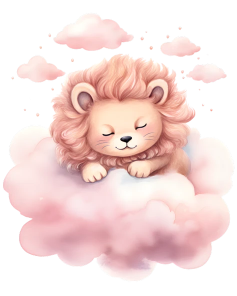 Pembe Bulut Üzerinde Uyuyan Pembe Yeleli Sevimli Aslan Yavrusu Duvar Çıkartması - Resim 2