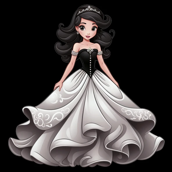 Beyaz ve Siyah Elbiseli Prenses Duvar Sticker'ı - Resim 2