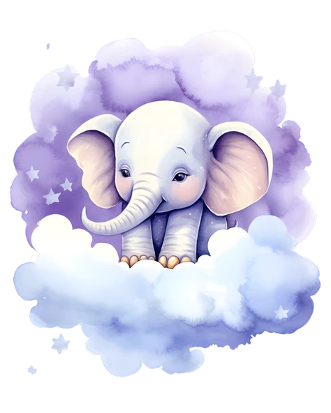 Yıldızlı Bulut Üzerinde Oturan Mor Fil Duvar Çıkartması - Resim 2