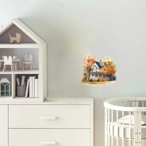 Ağaçlarla Çevrili Sonbahar Evi Duvar Stickerı ürün görseli 1