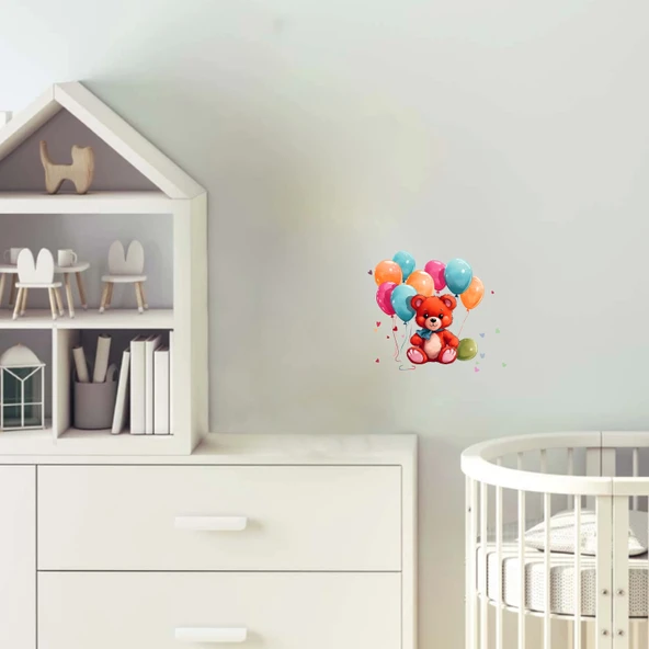 Renkli Balonlu Kırmızı Ayıcık Duvar Stickerı - 1