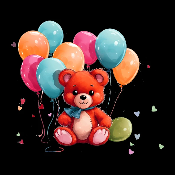 Renkli Balonlu Kırmızı Ayıcık Duvar Stickerı - 2