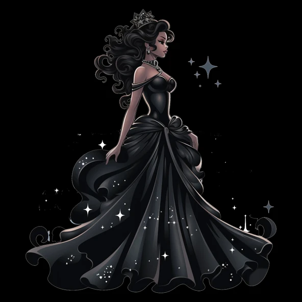 Siyah Elbiseli Prenses Duvar Sticker'ı - Resim 2