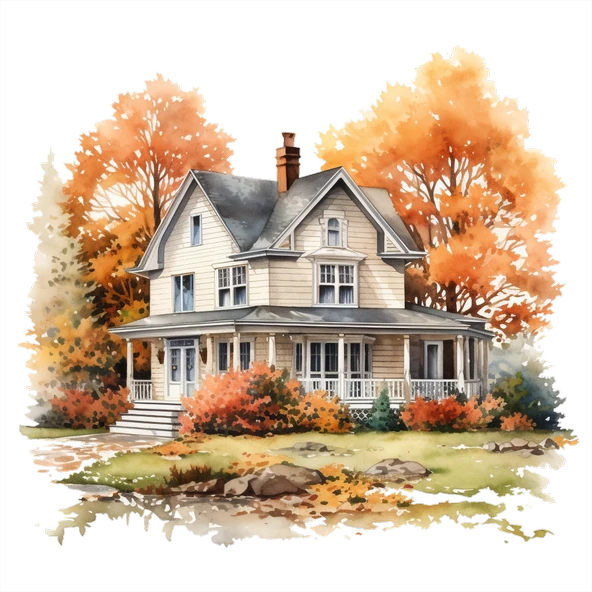 Sonbahar Manzaralı Rustik Ev Duvar Stickerı - Resim 2