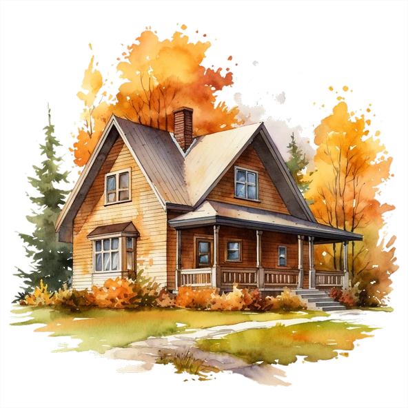 Sonbahar Manzaralı Ev Duvar Stickerı - Resim 2