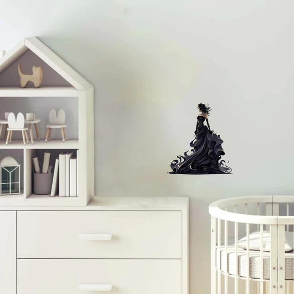 Uzun Siyah Elbiseli Prenses Duvar Sticker'ı ürün görseli 1