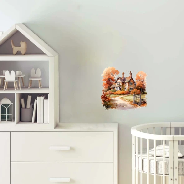 Çitli Yolu Olan Sonbahar Evi Duvar Stickerı ürün görseli 1