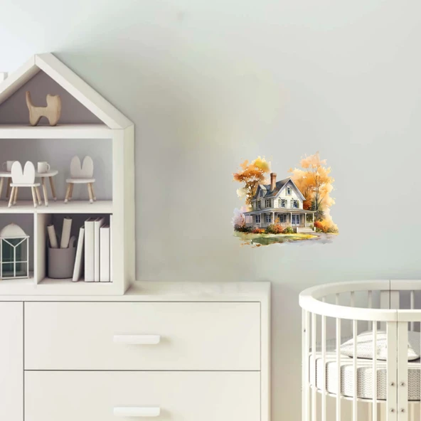 Sonbahar Ağaçları Arasında Beyaz Ev Duvar Stickerı ürün görseli 1