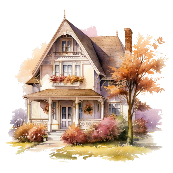 Pembe Çiçekli Sonbahar Ev Duvar Stickerı - Resim 2