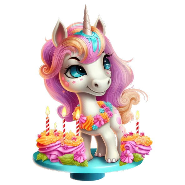 Pembe Yeleli Cupcakeli Unicorn Duvar Sticker'ı - Resim 2