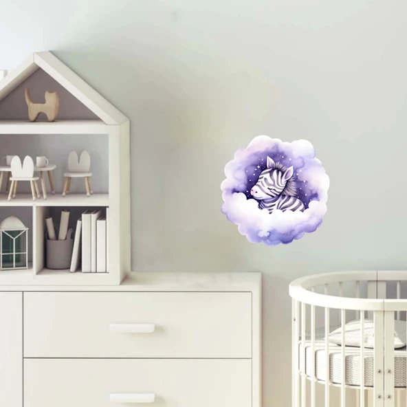 Bulut Üzerinde Uzanan Zebra Yavrusu Duvar Stickerı ürün görseli 1