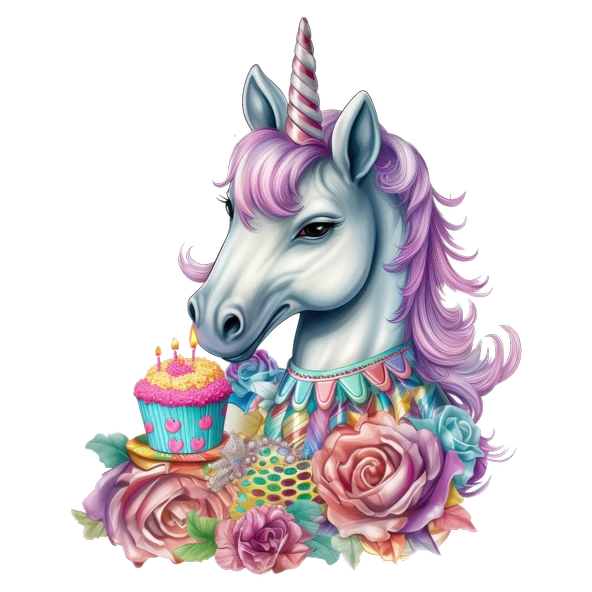 Çiçekli ve Cupcakeli Unicorn Kafası Duvar Sticker'ı - Resim 2