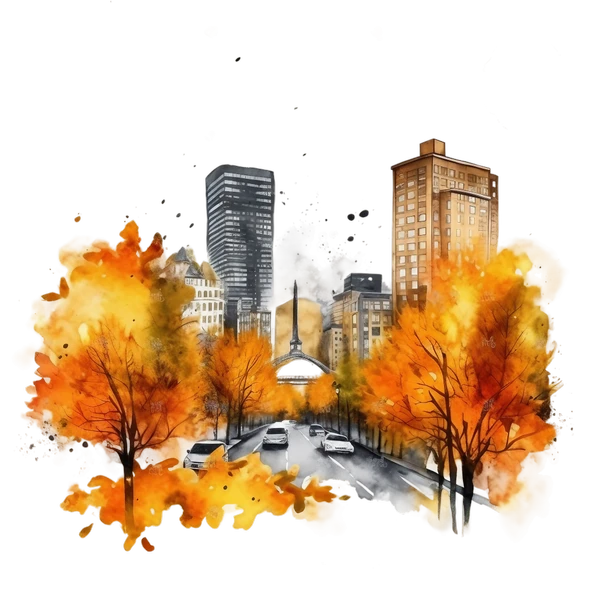 Şehir Manzaralı Sonbahar Caddesi Duvar Stickerı - Resim 2