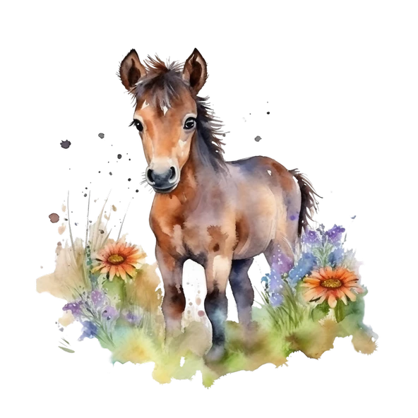 Turuncu Çiçekli At Yavrusu Duvar Stickerı - Resim 2