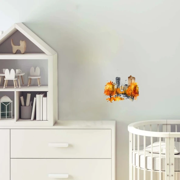 Şehir Manzaralı Sonbahar Caddesi Duvar Stickerı ürün görseli 1