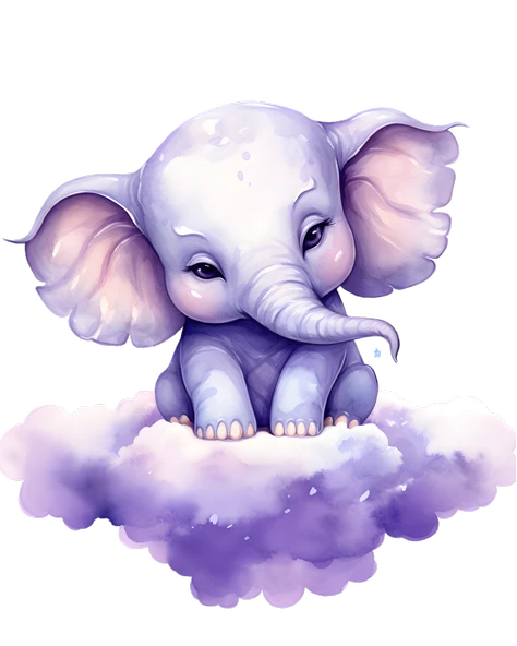 Mor Bulut Üzerinde Oturan Mor Fil Duvar Çıkartması - Resim 2