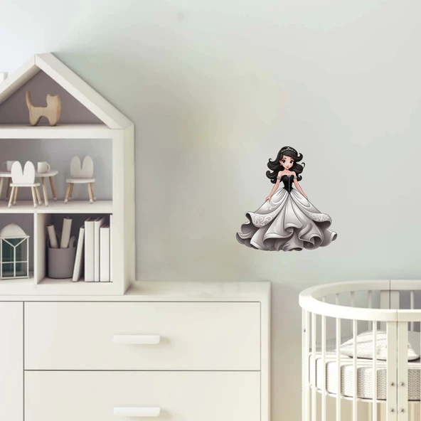Beyaz ve Siyah Elbiseli Prenses Duvar Sticker'ı ürün görseli 1