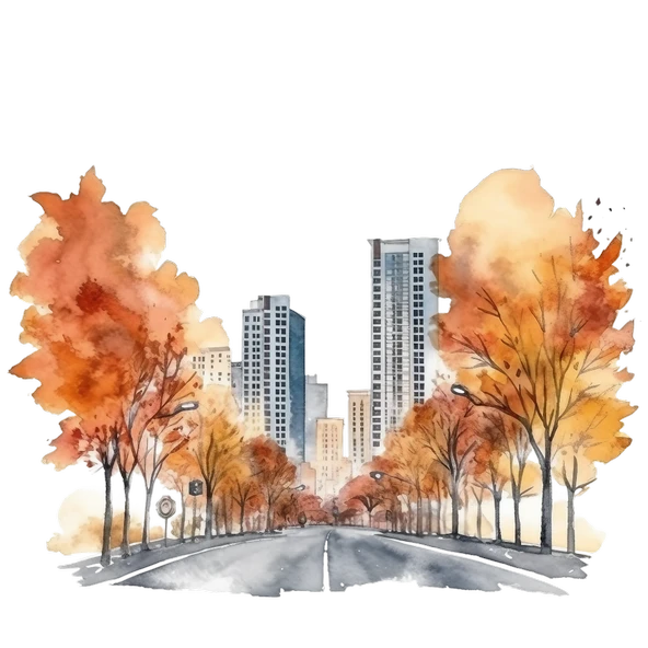 Şehir Yolu ve Sonbahar Ağaçları Duvar Stickerı - Resim 2