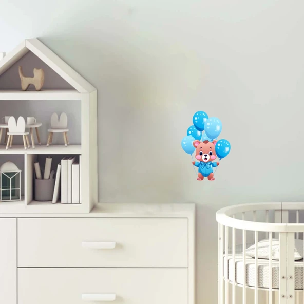 Mavi Balonlu Ayıcık Duvar Stickerı ürün görseli 1