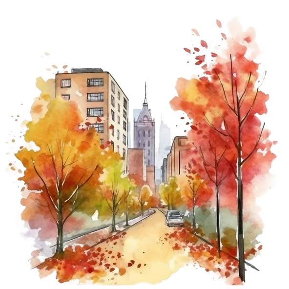 Yapraklı Sonbahar Şehir Sokağı Duvar Stickerı - Resim 2