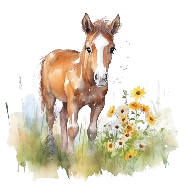 Sarı Çiçek Tarlasında At Yavrusu Duvar Stickerı - Resim 2