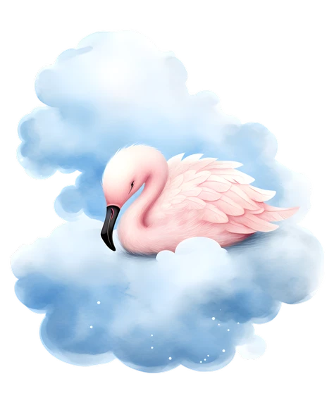 Mavi Bulutlar Arasında Uzanmış Pembe Flamingo Duvar Çıkartması - Resim 2