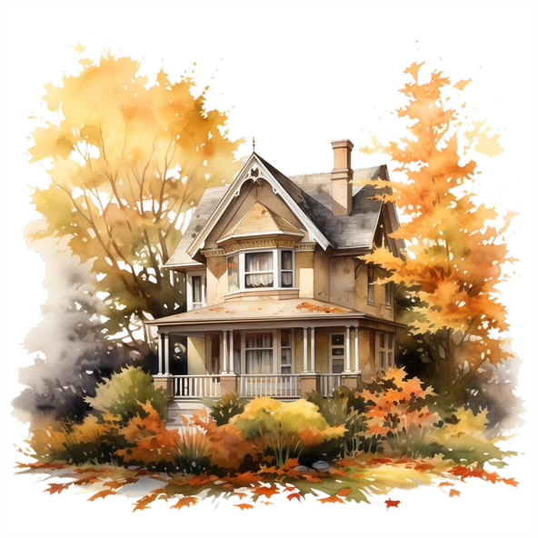 Altın Sarısı Ağaçlı Sonbahar Evi Duvar Stickerı - 2