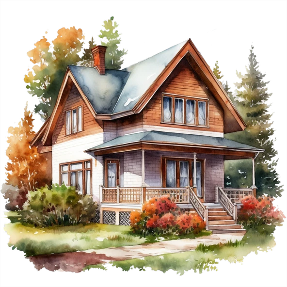 Sonbahar Evi ve Bahçesi Duvar Stickerı - Resim 2