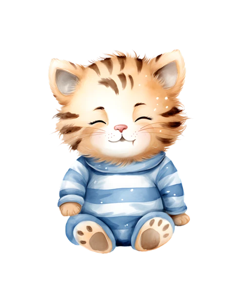 Çizgili Tulumlu Oturan Sevimli Kaplan Yavrusu Duvar Çıkartması - Resim 2