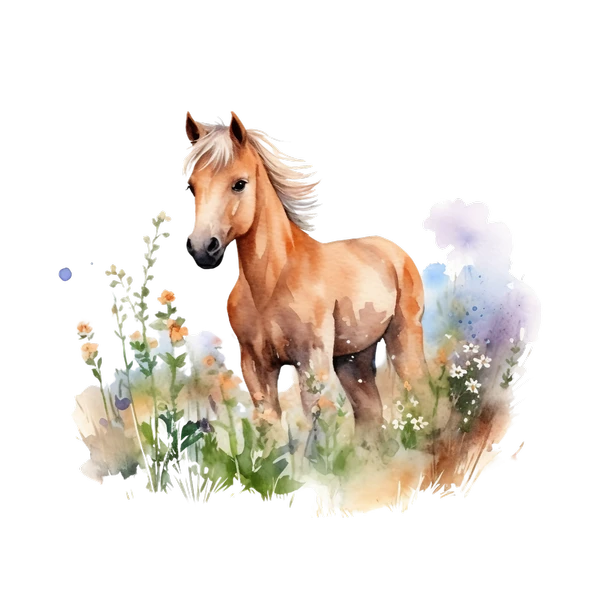 Mor Çiçekler Arasında At Yavrusu Duvar Stickerı - Resim 2