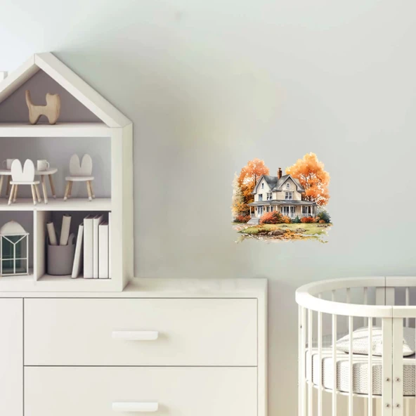 Sonbahar Manzaralı Rustik Ev Duvar Stickerı ürün görseli 1