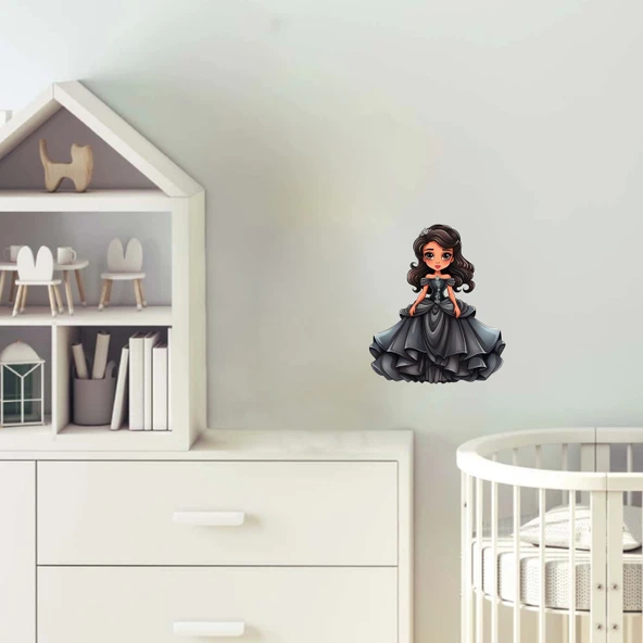 Siyah Elbiseli Sevimli Prenses Duvar Sticker'ı ürün görseli 1